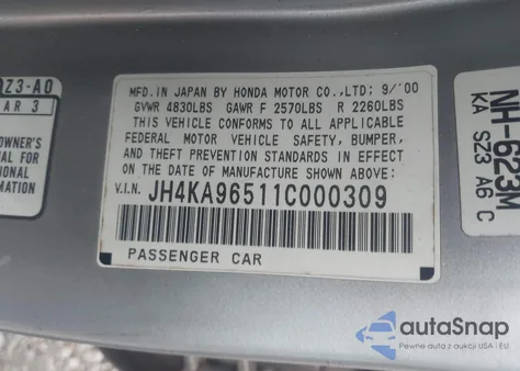 2001 Acura Rl 3.5 из США, поврежденный, VIN JH4KA96511C000309